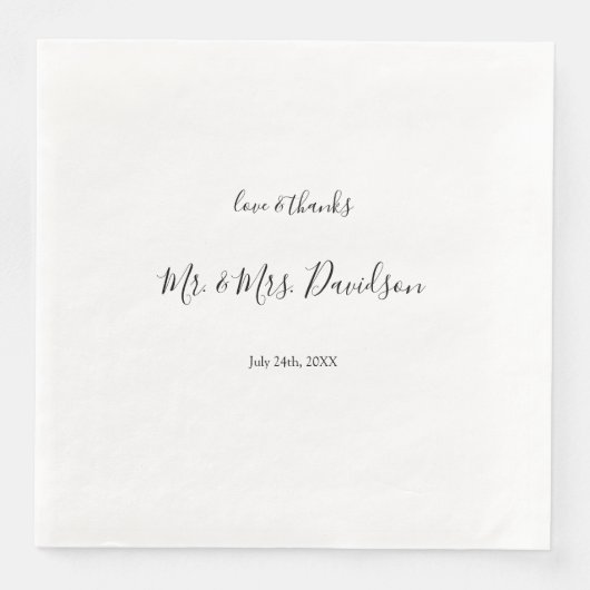 Moderne Minimal-Handschrift-Hochzeit Serviette (Vorderseite)