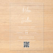 Moderne Minimal-Handschrift QR Code Hochzeit Acryleinladungen (Vorderseite)