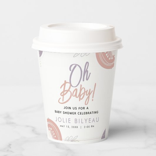 Moderne Minimal Heart Boho Babydusche Pappbecher (Vorderseite)