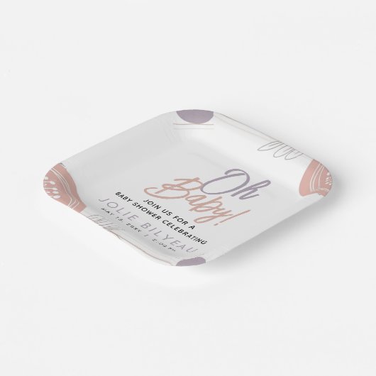 Moderne Minimal Heart Boho Babydusche Pappteller (Gewinkelt)