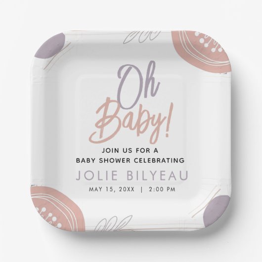 Moderne Minimal Heart Boho Babydusche Pappteller (Vorderseite)