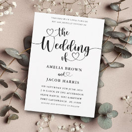 Moderne Minimal Herz Schwarz & Weiß Hochzeit Einladung