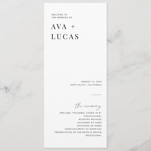 Moderne Minimal-Hochzeitfeier Programm (Vorderseite)