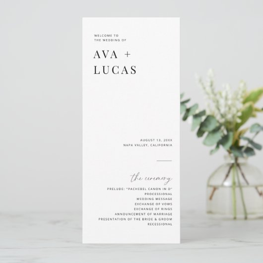 Moderne Minimal-Hochzeitfeier Programm (Stehend Vorderseite)