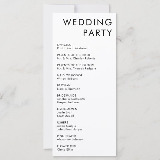 Moderne Minimal-Hochzeitsprogramme (Rückseite)