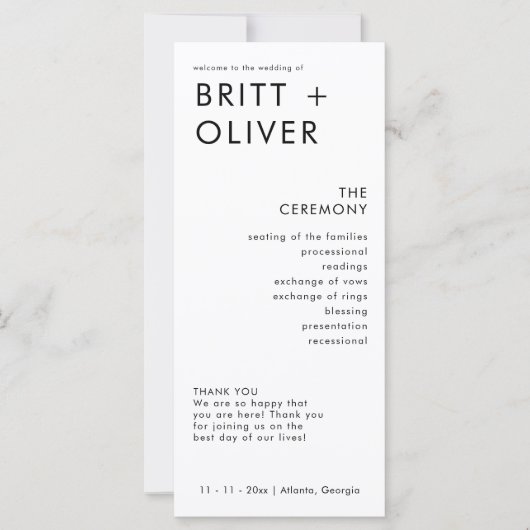 Moderne Minimal-Hochzeitsprogramme (Vorderseite)