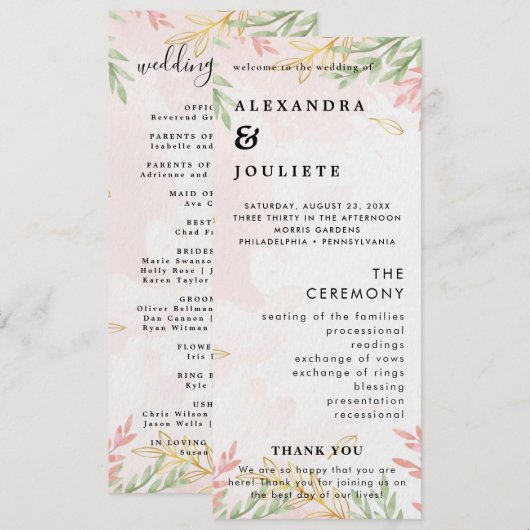 Moderne Minimal-Hochzeitsprogramme Programm (Vorne/Hinten)