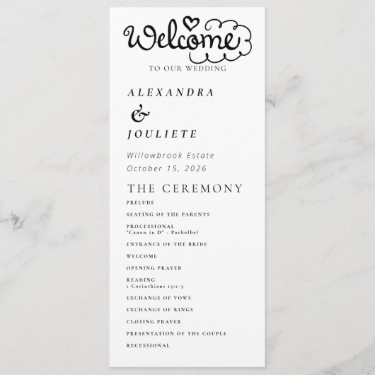 Moderne Minimal-Hochzeitsprogramme Programm (Vorderseite)