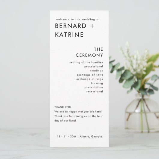 Moderne Minimal-Hochzeitsprogramme Programm (Stehend Vorderseite)