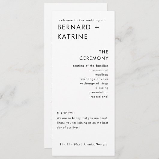 Moderne Minimal-Hochzeitsprogramme Programm (Vorne/Hinten)