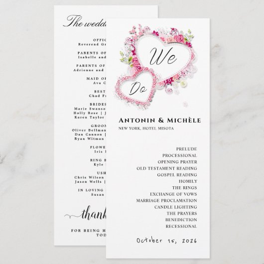 Moderne Minimal-Hochzeitsprogramme Programm (Vorne/Hinten)
