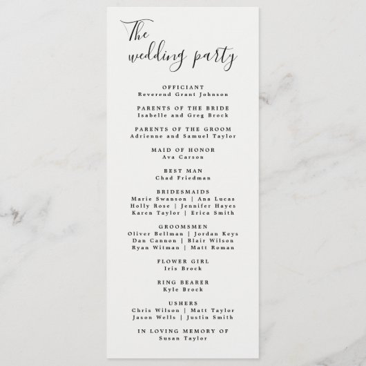 Moderne Minimal-Hochzeitsprogramme Programm (Rückseite)