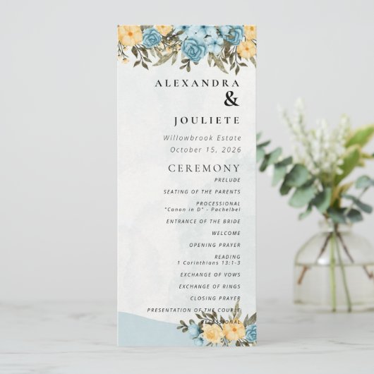 Moderne Minimal-Hochzeitsprogramme Programm (Stehend Vorderseite)