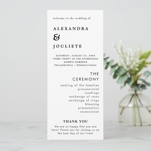 Moderne Minimal-Hochzeitsprogramme Programm (Stehend Vorderseite)