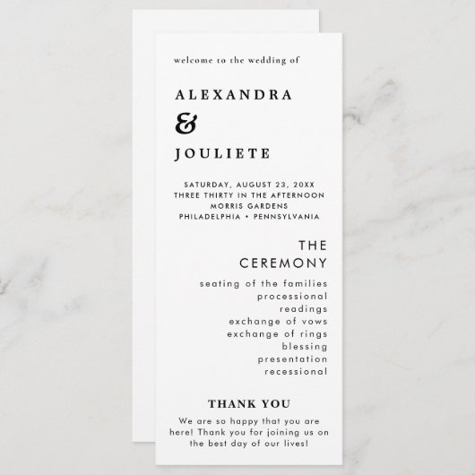 Moderne Minimal-Hochzeitsprogramme Programm (Vorne/Hinten)