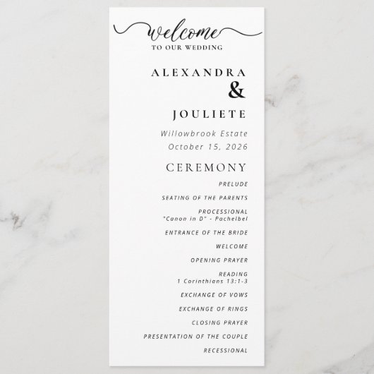 Moderne Minimal-Hochzeitsprogramme Programm (Vorderseite)