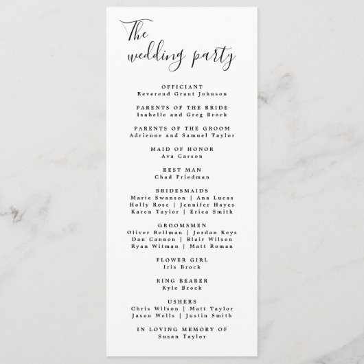 Moderne Minimal-Hochzeitsprogramme Programm (Rückseite)