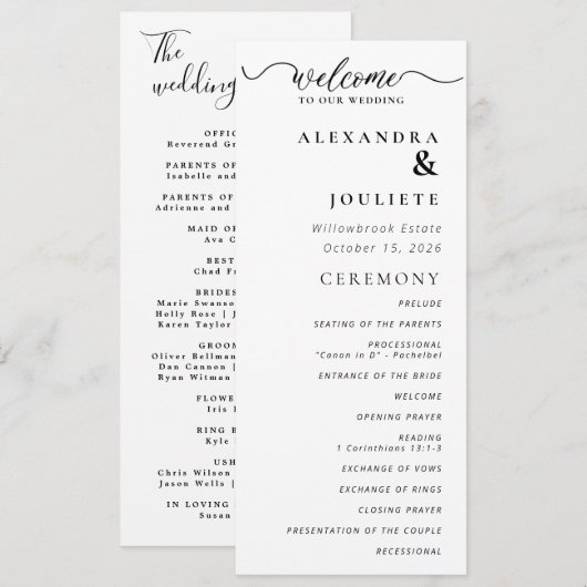 Moderne Minimal-Hochzeitsprogramme Programm (Vorne/Hinten)