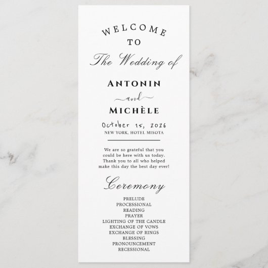 Moderne Minimal-Hochzeitsprogramme Programm (Vorderseite)