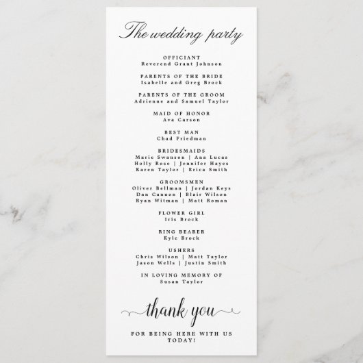 Moderne Minimal-Hochzeitsprogramme Programm (Rückseite)