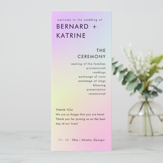 Moderne Minimal-Hochzeitsprogramme Programm (Stehend Vorderseite)