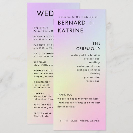 Moderne Minimal-Hochzeitsprogramme Programm (Vorne/Hinten)