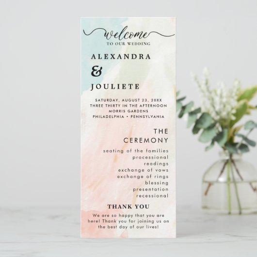 Moderne Minimal-Hochzeitsprogramme Programm (Stehend Vorderseite)