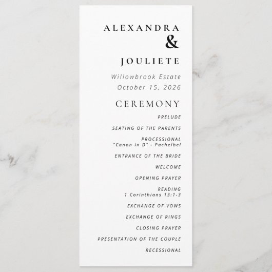 Moderne Minimal-Hochzeitsprogramme Programm (Vorderseite)