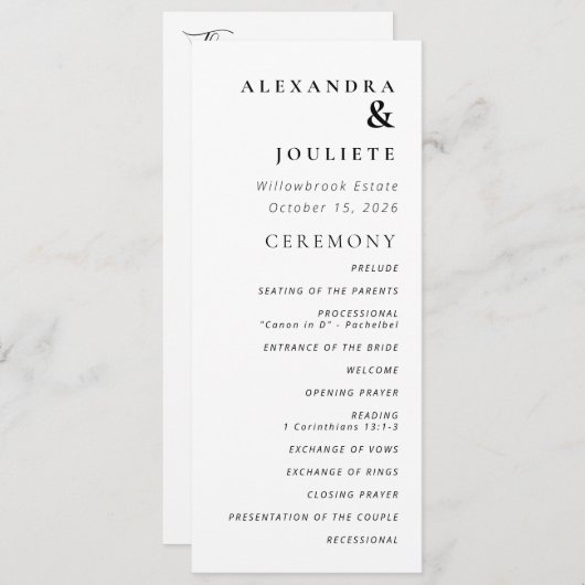 Moderne Minimal-Hochzeitsprogramme Programm (Vorne/Hinten)