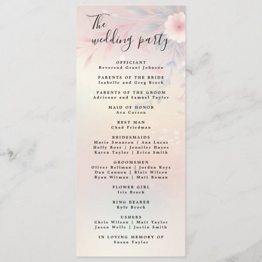 Moderne Minimal-Hochzeitsprogramme Programm (Rückseite)