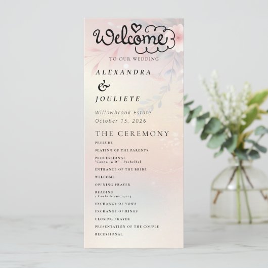 Moderne Minimal-Hochzeitsprogramme Programm (Stehend Vorderseite)