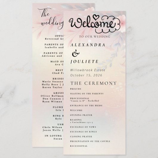 Moderne Minimal-Hochzeitsprogramme Programm (Vorne/Hinten)