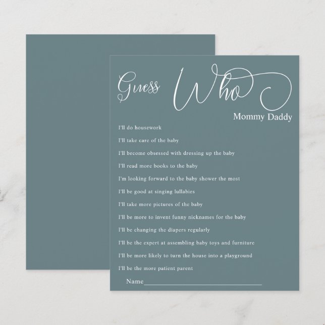 Moderne Minimal-Kalligrafie Baby-Dusche raten, wer (Vorne/Hinten)