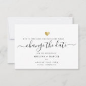 Moderne Minimal-Kalligrafie Gold ÄNDERN DAS DATUM Save The Date (Vorderseite)