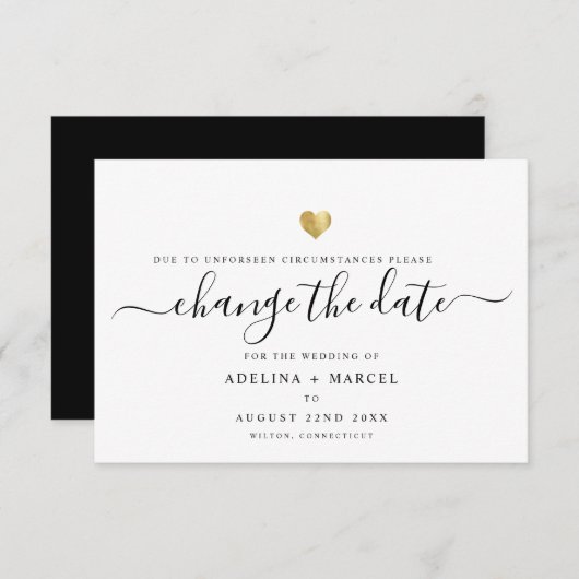 Moderne Minimal-Kalligrafie Gold ÄNDERN DAS DATUM Save The Date (Vorne/Hinten)