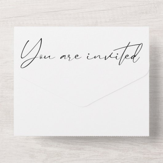 Moderne Minimal-Kalligrafie-Skriptereien All In One Einladung (Rückseite)