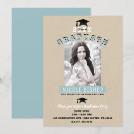 Moderne Minimal Kraft Blue Foto Graduation Party Einladung