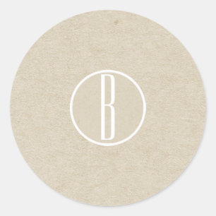 Moderne Minimal Kraft Rustic Monogram Gastgeschenk Runder Aufkleber