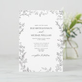 Moderne Minimal Leaf Black & White Foto Hochzeit Einladung (Stehend Vorderseite)