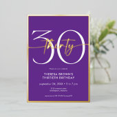 Moderne Minimal Lila 30 Script Geburtstag Folieneinladung (Stehend vorne)