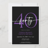 Moderne Minimal Lila 40 Script Geburtstag QR Einladung (Vorderseite)