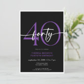 Moderne Minimal Lila 40 Script Geburtstag QR Einladung (Stehend Vorderseite)