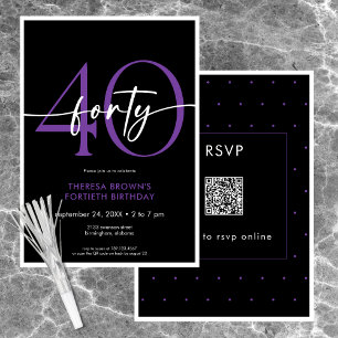 Moderne Minimal Lila 40 Script Geburtstag QR Einladung