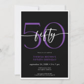 Moderne Minimal Lila 50 Script Geburtstag QR Einladung (Vorderseite)