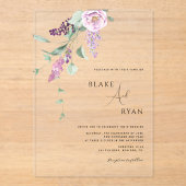 Moderne Minimal Lila, Mauve und Pastel floral Acryleinladungen (Vorderseite)