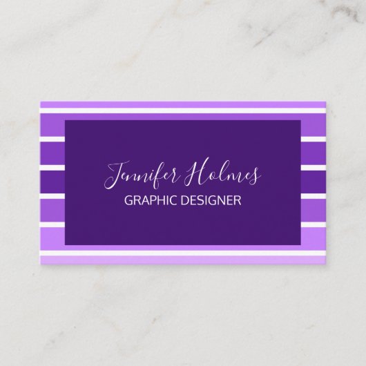 Moderne Minimal Lila White Stripes Business Card Visitenkarte (Vorderseite)