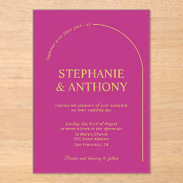 Moderne Minimal Magenta mit Arch Wedding Acryleinladungen