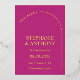 Moderne Minimal Magenta mit Arch Wedding Folieneinladung