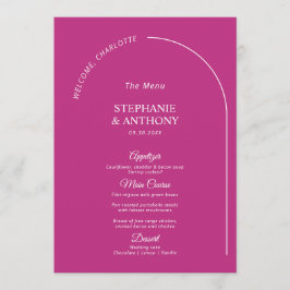 Moderne Minimal Magenta mit Arch Wedding Menükarte