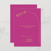 Moderne Minimal Magenta mit Arch Wedding RSVP Karte (Vorne/Hinten)